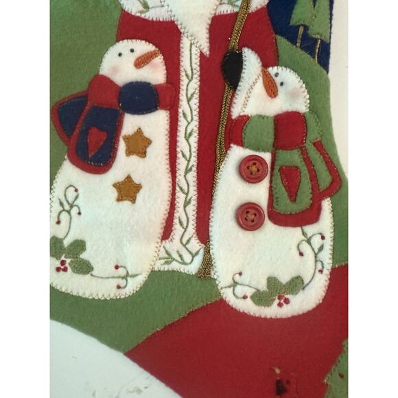 Santa With Xmas Tree Felt Christmas Stocking 20" Fleece Appliques - Picture 4 of 6